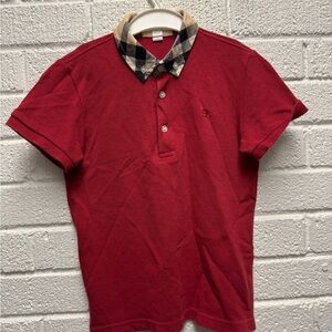 Burberry Kids Red Polo Shirt with Checkered Collar